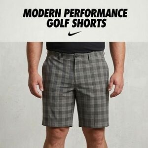 Nike Golf Shorts Mens 38 Plaid Gray Black Dri-FIT Tour Performance 11" Inseam